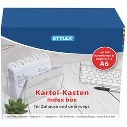 Karteikasten DIN A7 transparent inkl. 100 Karteikarten