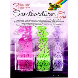 Samtbordüre Floral farbig selbstklebend 1m 3er