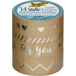 Washi-Tape Hotfoil Silber II 3er Set 15mm/5m+1Rl-5mm/5m