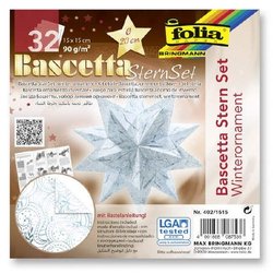 Bascetta Stern Set 15x15cm 32Bl weiß/Winterornament eisblau