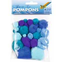 Pompon Blautöne sortierte Größen 30St