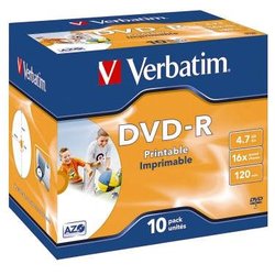 VERBATIM DVD-R 43521 4,7GB 16x printable Jewel Case Pa=10St