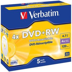 DVD+RW, 4,7 GB, 4X Jewelcase, 5 Stück