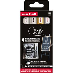 Kreidemarker UNI CHALK 4er Etui 2 x weiß, gold und silber