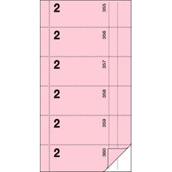 Bonbuch 105x200mm 360 Abrisse mit Kellnernummer 2 rosa 2x60Bl