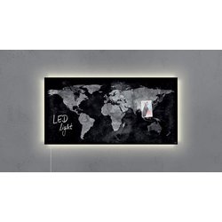 Magnetboard Glas artverum LED light Design World-Map 910x460x15mm