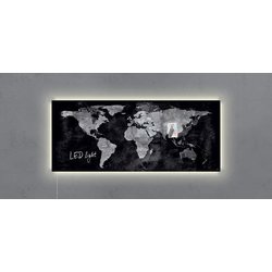 Magnetboard Glas artverum LED light Design World-Map 1300x550x15mm