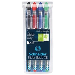 Kugelschreiber Schneider 151294 Slider Basic XB 4St im Etui (schwarz, rot, blau, grün)